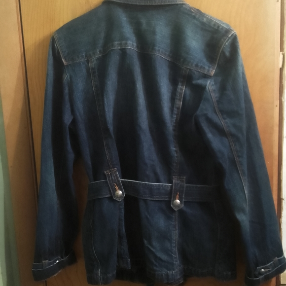 Woman's LRL Lauren Jeans Co. Ralph Lauren Denim Belted Jacket Dark Blue Harbor L - Picture 8 of 12